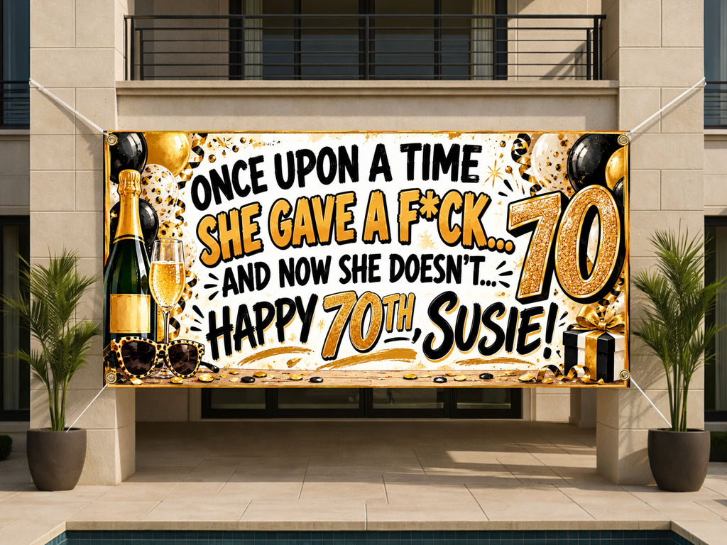 Champagne 70th Birthday Banner