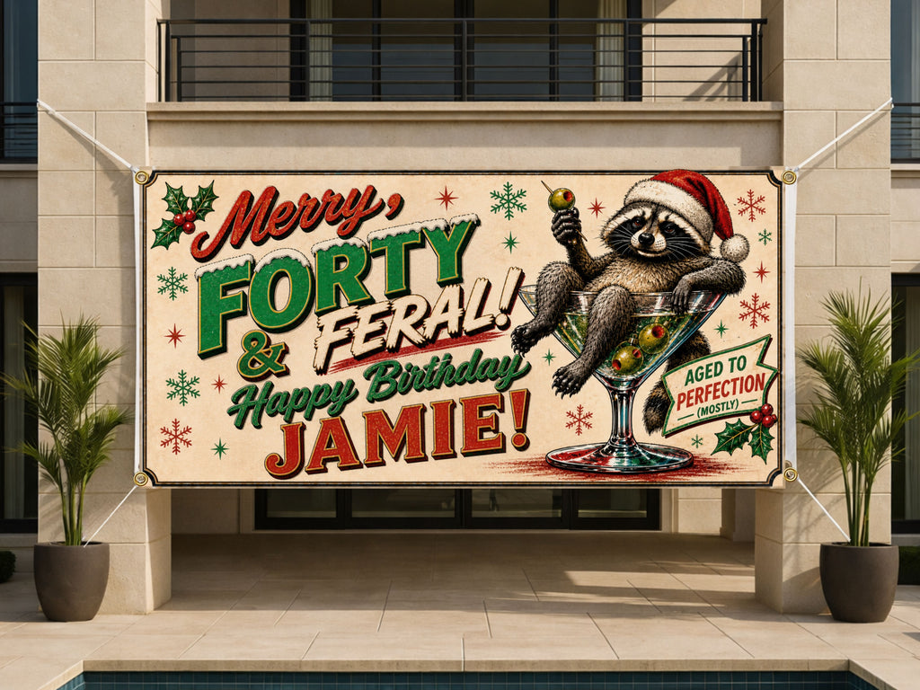 Merry Forty Feral Raccoon Banner