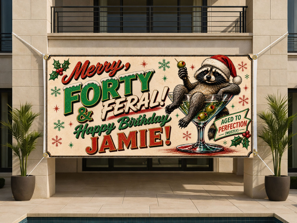 Merry Forty Feral Raccoon Banner
