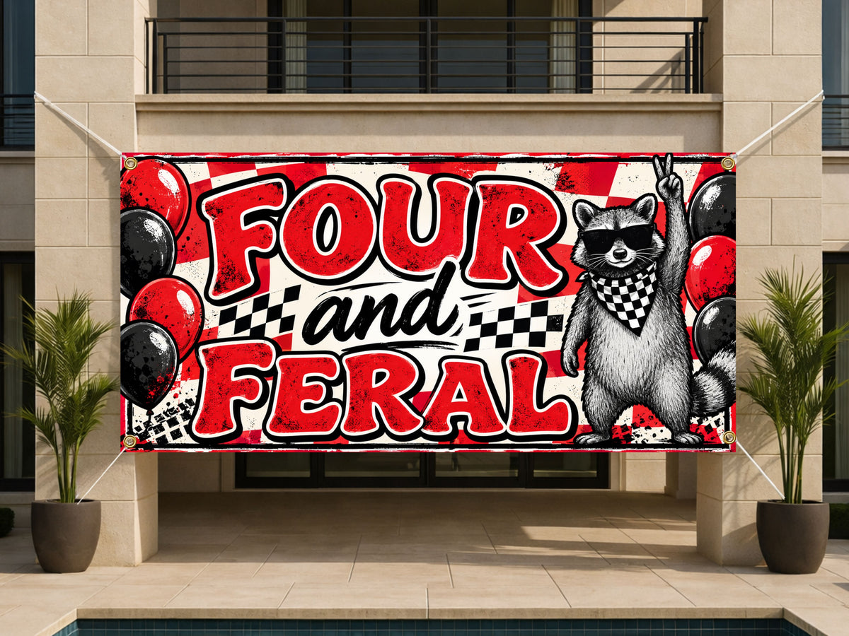 Four Feral Raccoon Birthday Banner