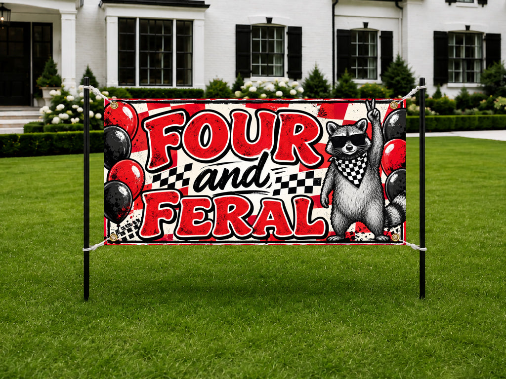 Four Feral Raccoon Birthday Banner