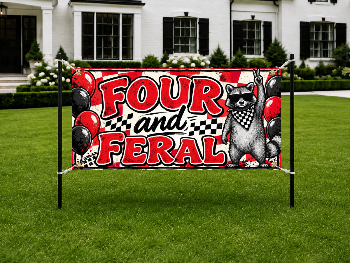 Four Feral Raccoon Birthday Banner