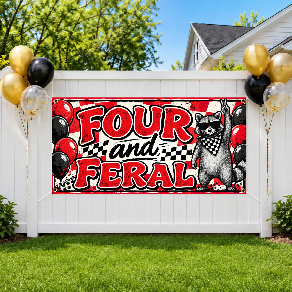 Four Feral Raccoon Birthday Banner
