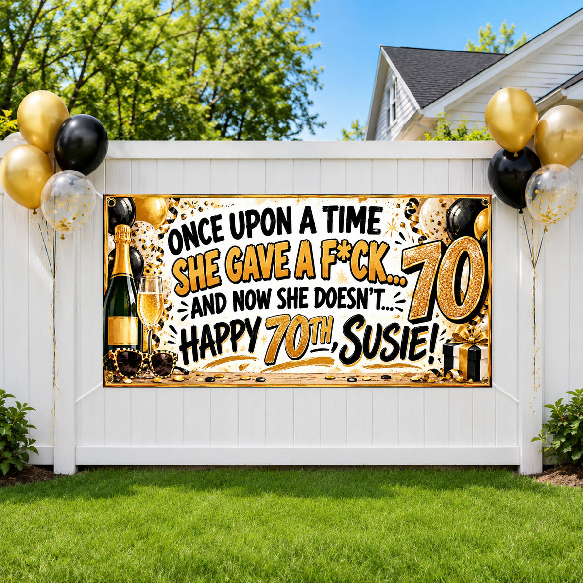 Champagne 70th Birthday Banner